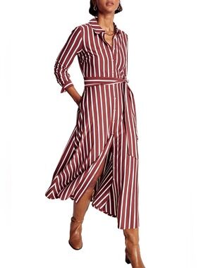 Boden - Marcia Stripe Long Sleeve Jersey Button Down Midi Dress Size 8Long